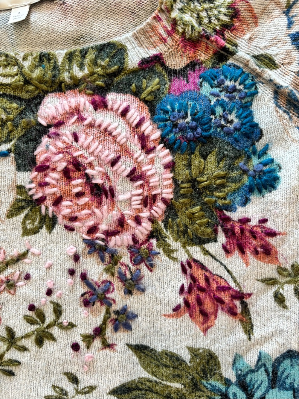 Anthropologie Angel Of The North S Gray Floral Sweater Embroidery Cottagecore - Picture 13 of 14